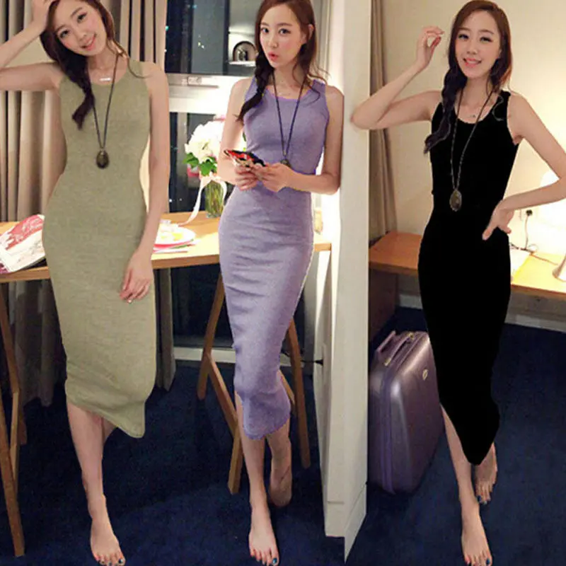 Korea Women Sexy Casual Sleeveness Long Dress Slim Vestidos Robe Vestidos De Festa Vestido Longo 4