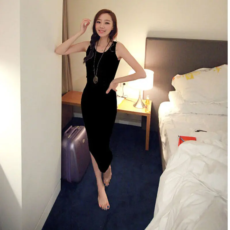 Korea Women Sexy Casual Sleeveness Long Dress Slim Vestidos Robe Vestidos De Festa Vestido Longo 6