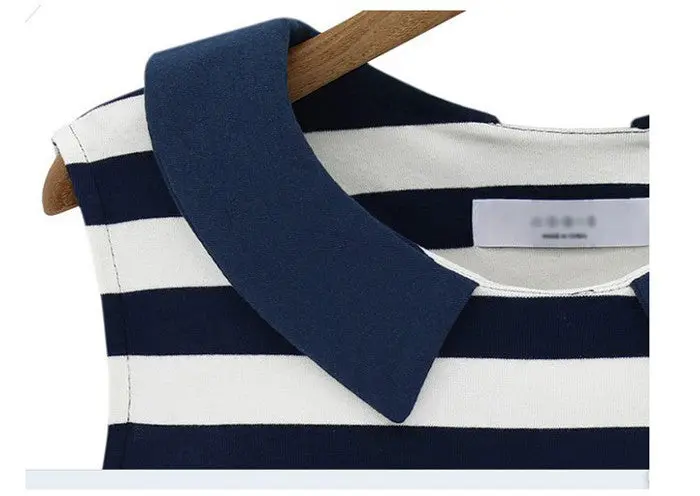 Korean Denim Peter Pan Collar Sleeveless Casual Slim Striped Dresses Vestidos Feida 2
