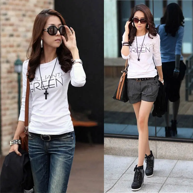 Korean Long Sleeve Lady Tops Mujeres Women Blouse Print Vetement S 4