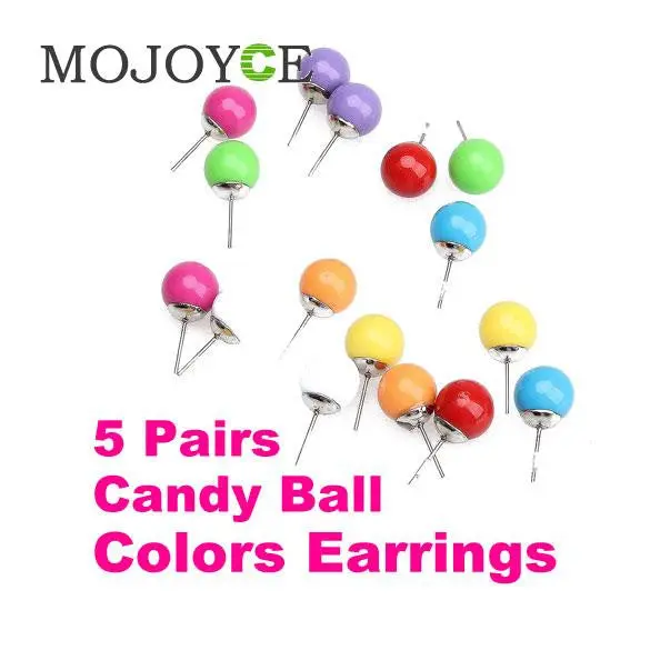 Korean Style 5X Cute Colors Studs Ball Sweet Earrings 1