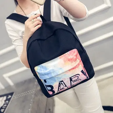 Korean Style Design Girls Boys Canvas School Bag Travel Backpack Satchel Women Men Printing Rucksack 1