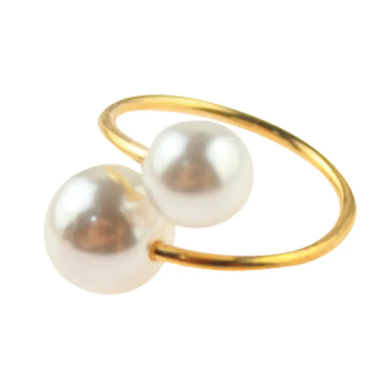 Korean Style Elegant Women Gold Plated Lovely Girls Simulated Pearl Opening Adjustable Ring P821 Simple Ring 1