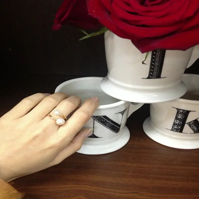 Korean Style Elegant Women Gold Plated Lovely Girls Simulated Pearl Opening Adjustable Ring P821 Simple Ring 2