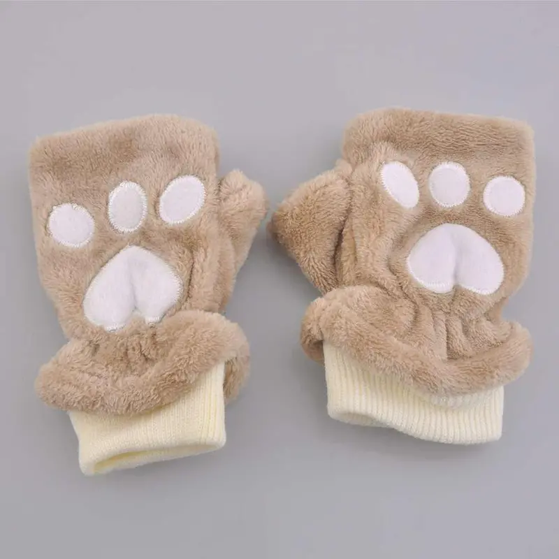 Korean Stylecute Girlscat's Claw Pawplush Half Finger Gloves Semi Finger Gloves Mitten 2