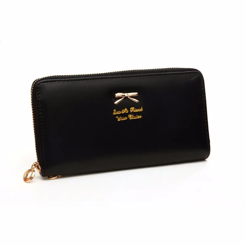 Korean Women Long Walletes Hbag Bowknot Leather Zipper Coin Purse Lady Wearable Clutch Wallet Bag 1