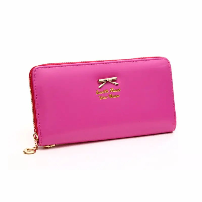 Korean Women Long Walletes Hbag Bowknot Leather Zipper Coin Purse Lady Wearable Clutch Wallet Bag 3
