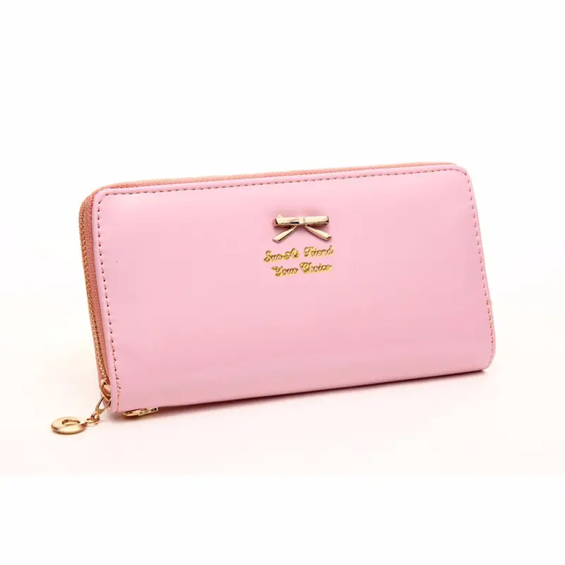 Korean Women Long Walletes Hbag Bowknot Leather Zipper Coin Purse Lady Wearable Clutch Wallet Bag 4