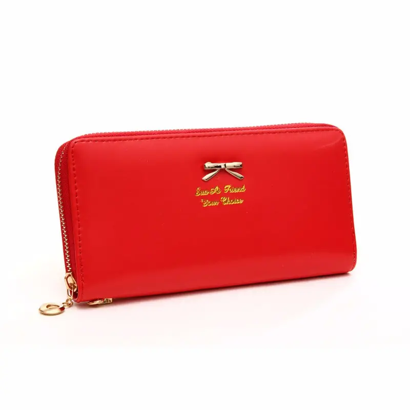 Korean Women Long Walletes Hbag Bowknot Leather Zipper Coin Purse Lady Wearable Clutch Wallet Bag 5