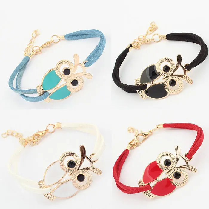 Korean Womens Bracelets Girls Vintage Owl Decoration Faux Leather Bracelets Est Price 1