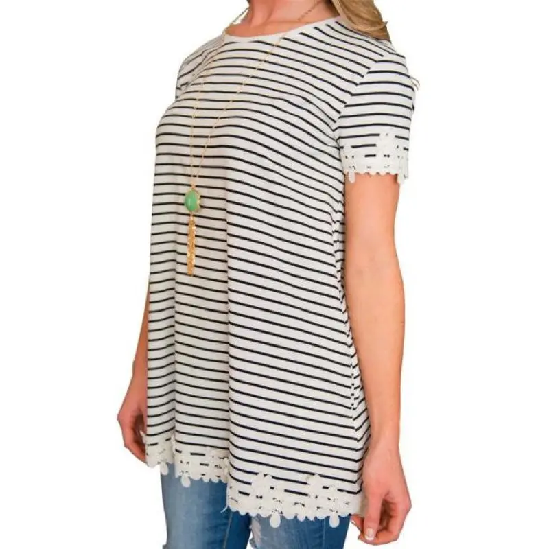 Koreansexy Women Short Sleeve Splice Tops Shirt Lace 1