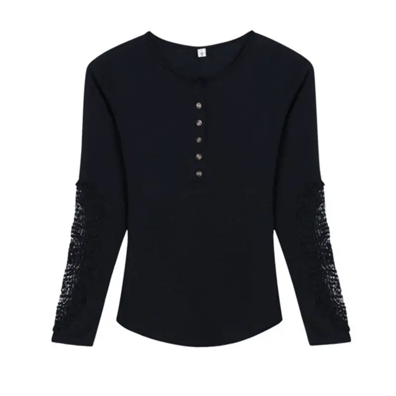 Lace Crochet Button T Shirt Women Hollow Lace Long Sleeve T Shirts For Women Slim Casual Tops Tee Shirt Femme 1