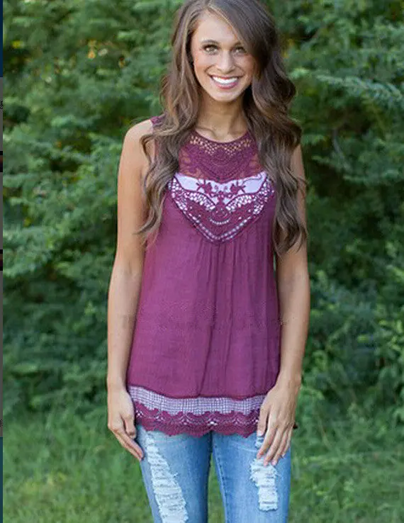 Lace Crochet Sleeveless Blouse – Floral Embroidered Plus Size Top