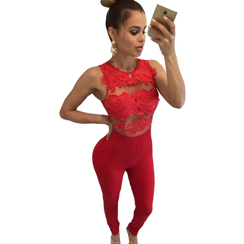 Lace Full Bodysuit Top Transparent Mesh Embroidery Off Shoulder Sexy White Jumpsuits Bodycon Club Wear Combinaison Femme 7