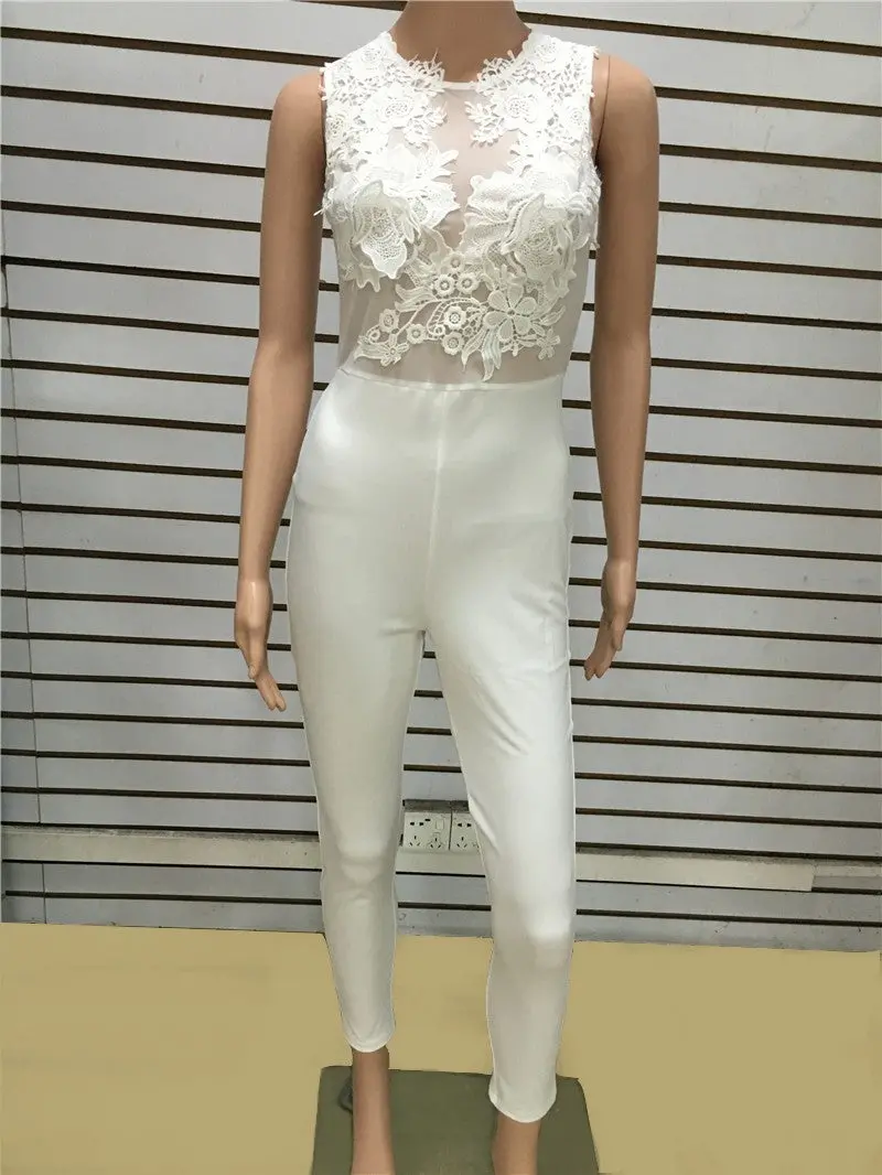 Lace Full Bodysuit Top Transparent Mesh Embroidery Off Shoulder Sexy White Jumpsuits Bodycon Club Wear Combinaison Femme 9