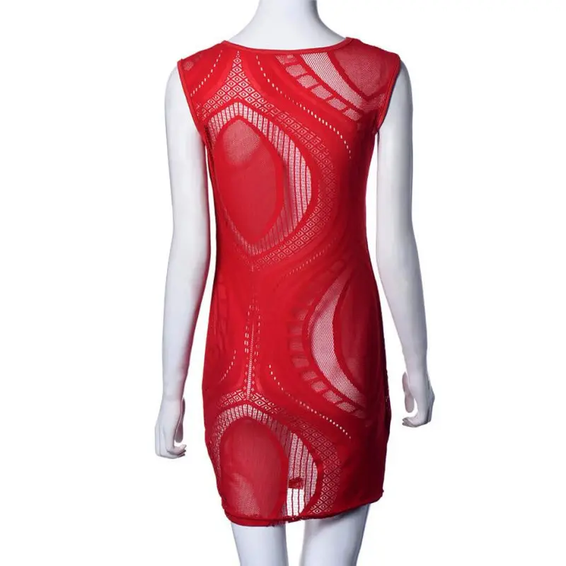 Lace Material Fashion Women Long Sleeve O-Neck Mini Dress Joining Together Evening Sexy Semi Perspective Slim Dresses 9