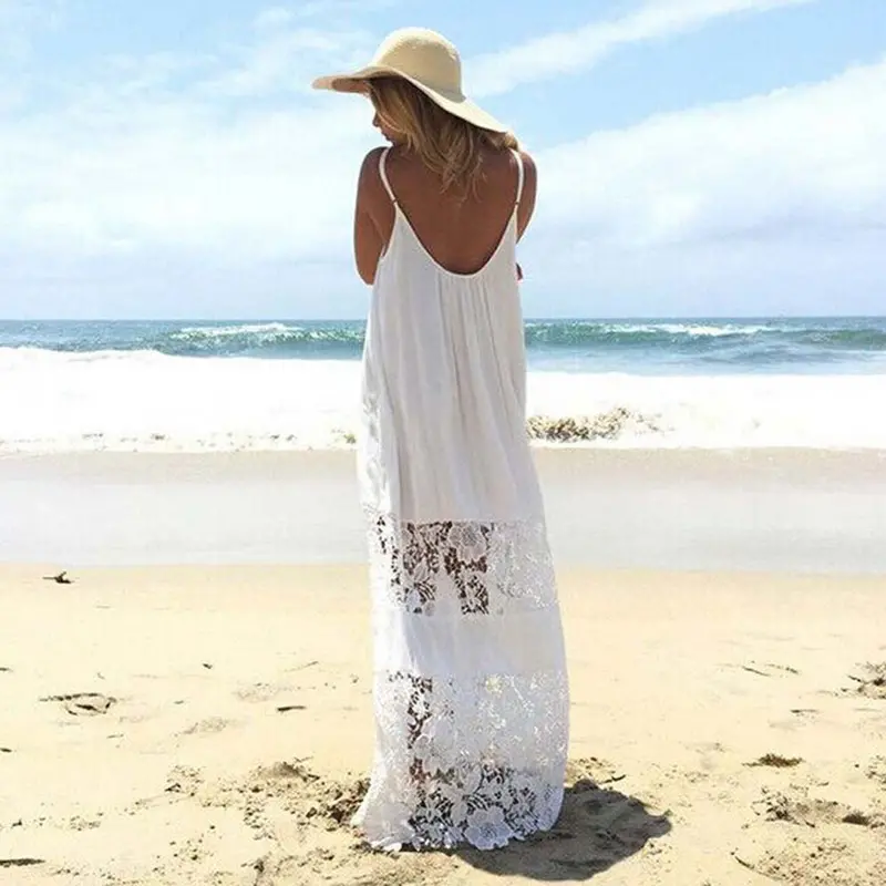 Lace Sexy Women Bohemian Long Party Beach Dress Vestidos White Maxi Dress Feida 1
