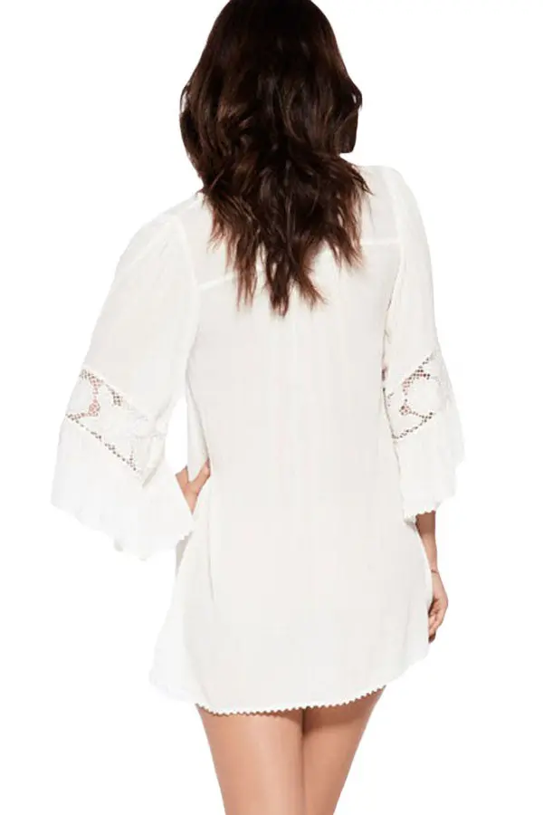 Lace Stitching Sexy White Beach Dress Mini Bikini Cover Up Swimwear Beachwear Dresses Bathing Suit Cover Ups 6