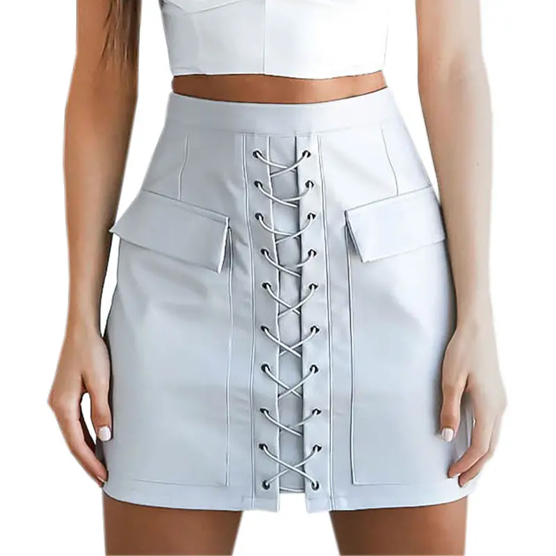 Lace Up Bandage Skirt Explosion Womens Cross High Waist Zipper Bodycon Skirts Sexy Elegant Pu Leather Skirt Gv451 6