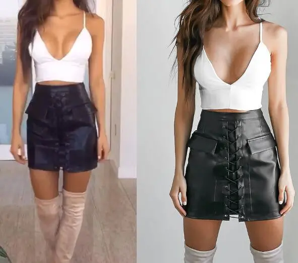 Lace Up Bandage Skirt Explosion Womens Cross High Waist Zipper Bodycon Skirts Sexy Elegant Pu Leather Skirt Gv451 9