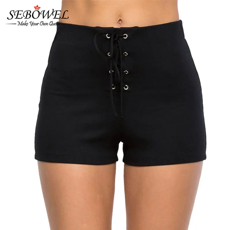 Lace Up Tunic Ladies Shorts High Waist Shorts Casual Short Pants Pantalones Cortos Mujer Short Femme 1