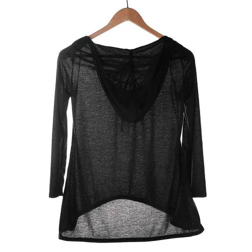 Ladies Hooded V-Neck Long Sleeve Casual Tops T-Shirt Irrigulars 1