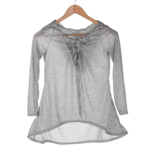 Ladies Hooded V-Neck Long Sleeve Casual Tops T-Shirt Irrigulars 5