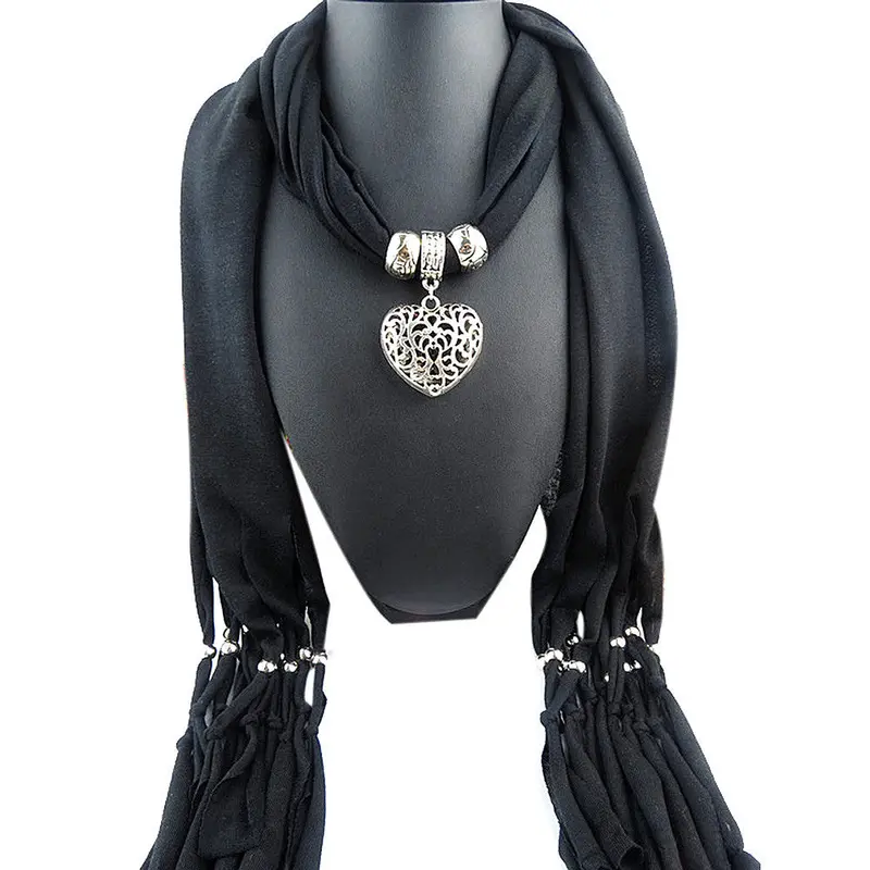 Ladies Jewellery Heart Gemstone Necklace Scarf Stole Charm Tassel Warm Scarves Accessories 1
