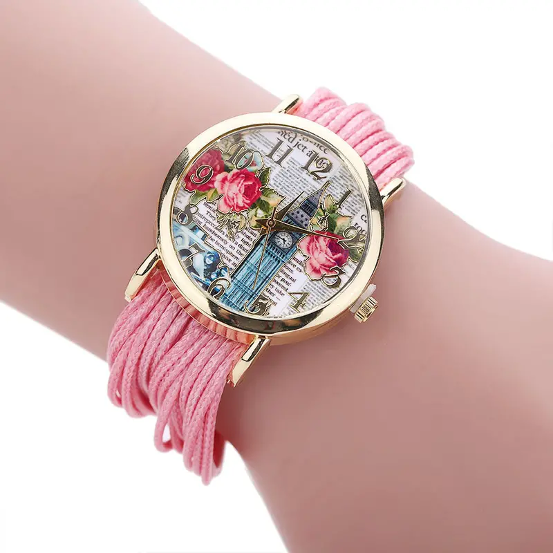 Ladies Leather Crystal Rhinestone Watches Women Beauty Print Quartz Wristwatch Hours Reloj Mujer Bracelet Watch 1