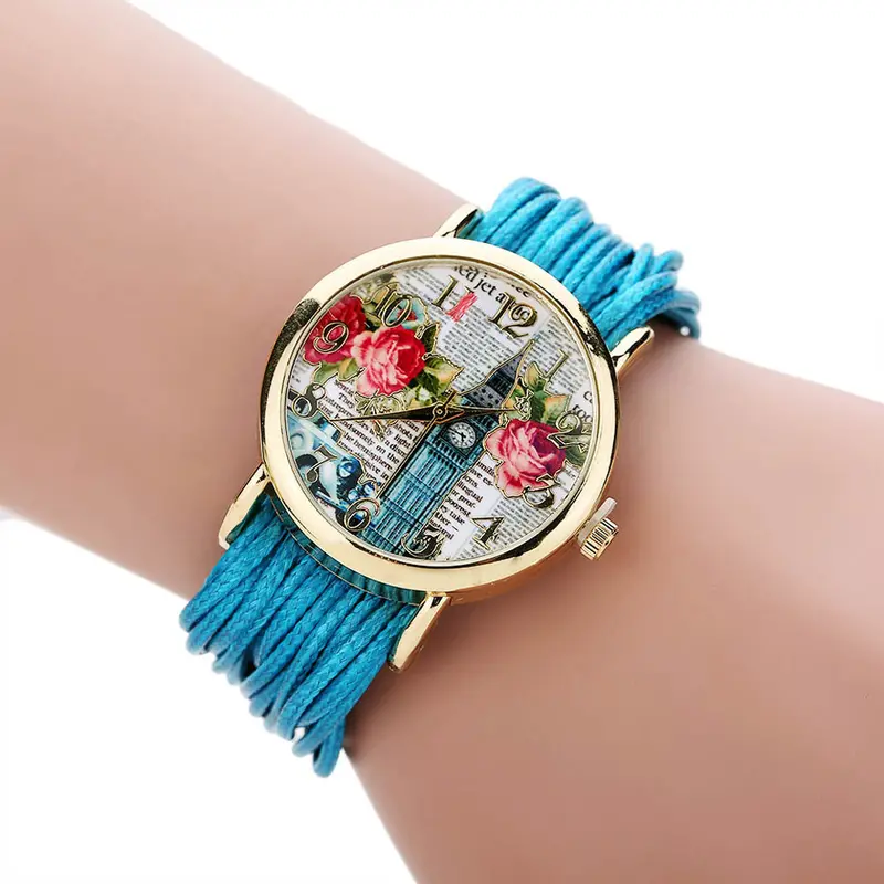 Ladies Leather Crystal Rhinestone Watches Women Beauty Print Quartz Wristwatch Hours Reloj Mujer Bracelet Watch 3