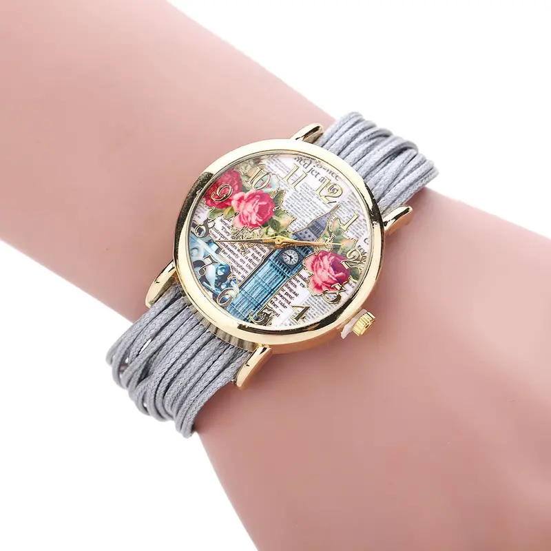 Ladies Leather Crystal Rhinestone Watches Women Beauty Print Quartz Wristwatch Hours Reloj Mujer Bracelet Watch 4