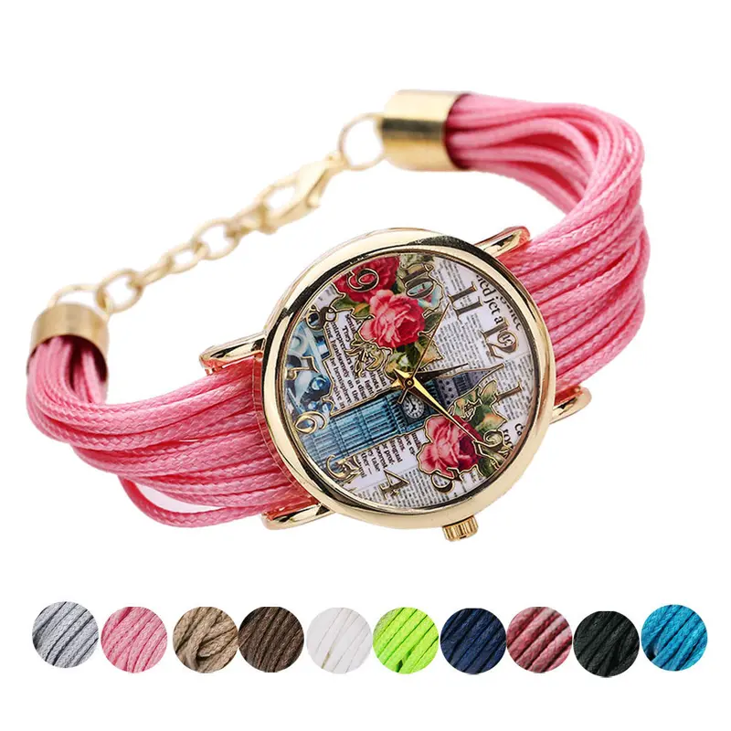 Ladies Leather Crystal Rhinestone Watches Women Beauty Print Quartz Wristwatch Hours Reloj Mujer Bracelet Watch 6