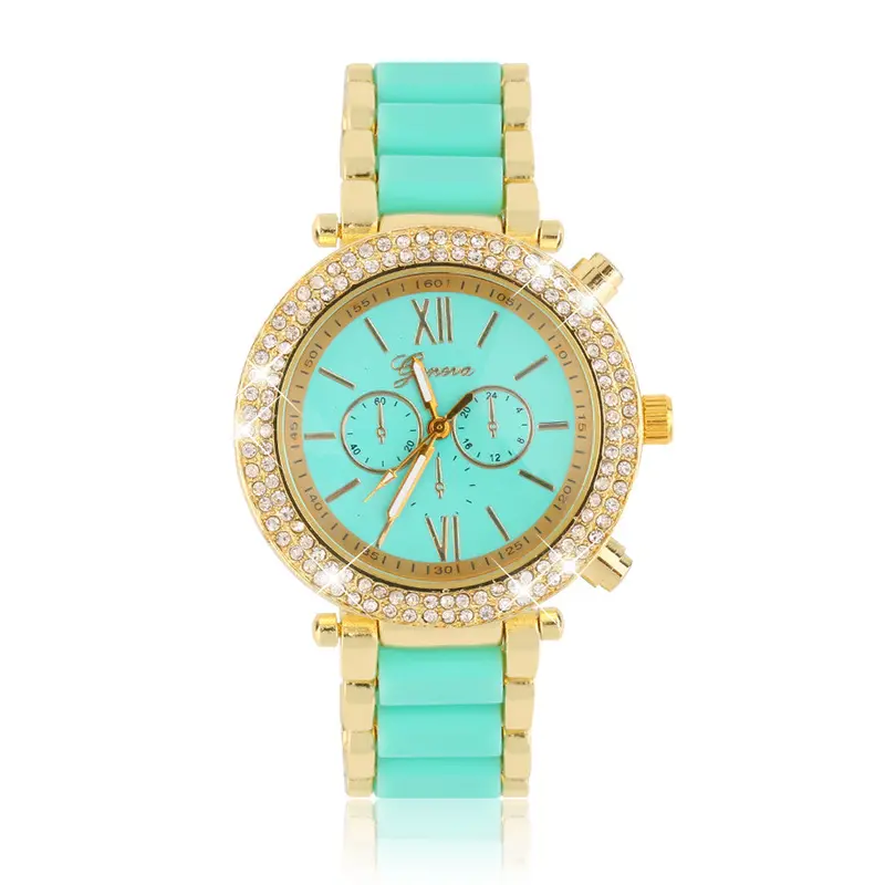 Ladies Luxury Rhinestone Silicone Round Case Analog Display Quartz Wrist Watch Rose Gold Reloj Mujer Casual 1