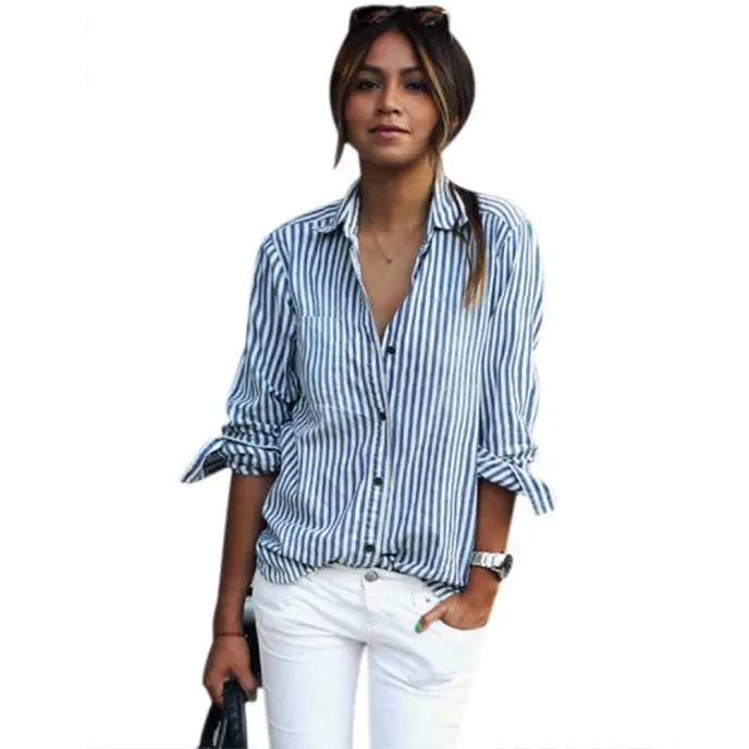 Ladies Office Blouse Shirt Women Blouses Korean Striped Long Sleeve Loose Blouse Casual Shirt Tops Blusas Plus Size 1