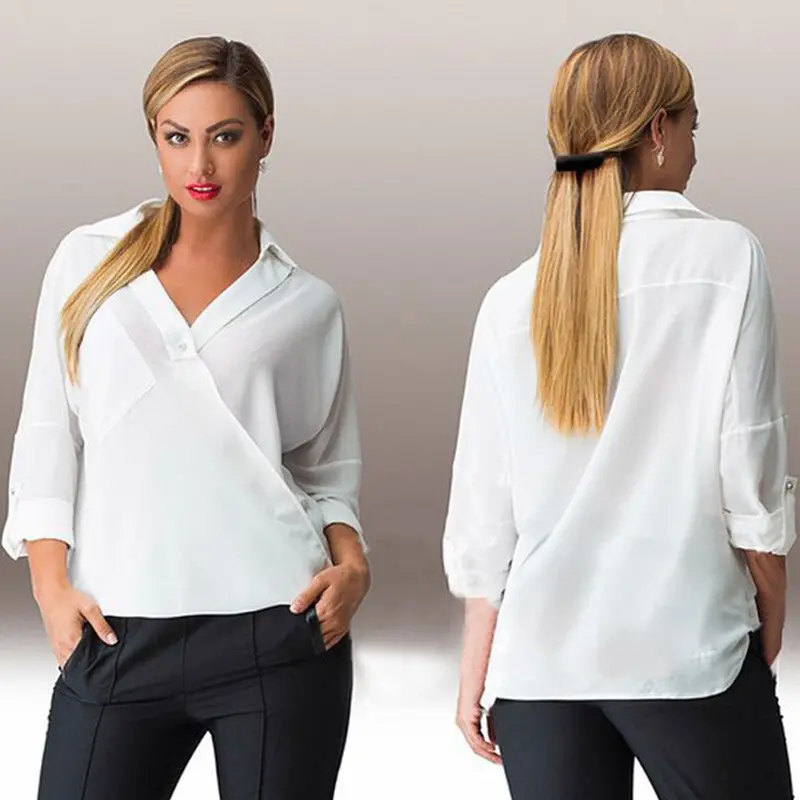 Ladies Office Shirts Casual White V-Neck Chiffon Shirt Women Oversize Loose Tops Blouse Plus Size 4Xl Feida 1