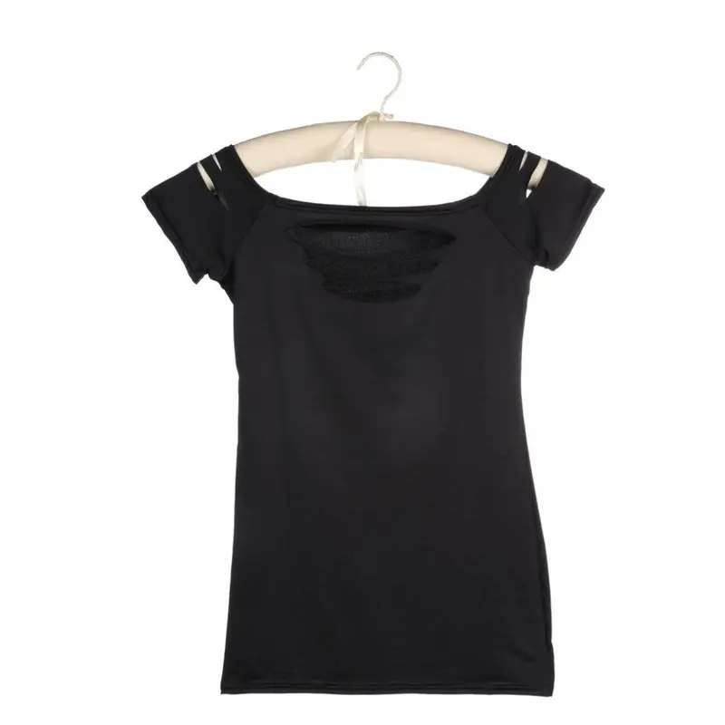 Ladies S Sexy Ripped,Slashed Black Tight T Shirt,Top Clubwear Cut Out Tee Club Goth Punk Rave 3