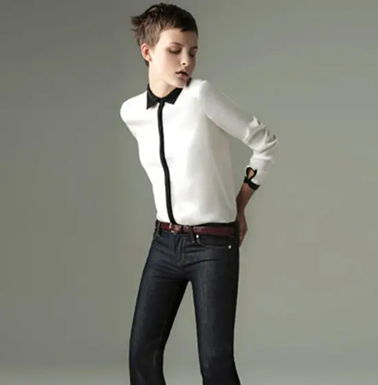 Ladies Shirts Blouses Fashion Relaxed Blousecolor Block Long Sleeves Button Shirt White Blusass 1