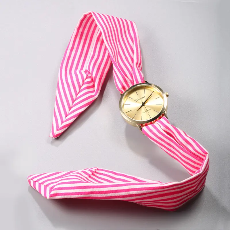 Ladies Stripe Floral Cloth Wrist Watch Dress Watchfabric Watch Sweet Girls Watch 1