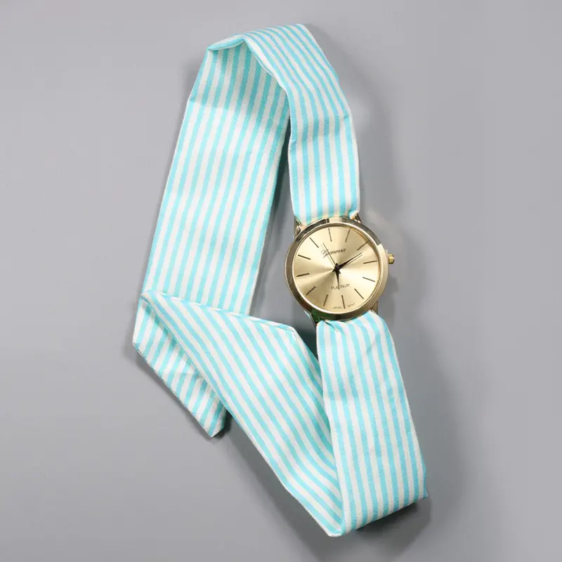 Ladies Stripe Floral Cloth Wrist Watch Dress Watchfabric Watch Sweet Girls Watch 2