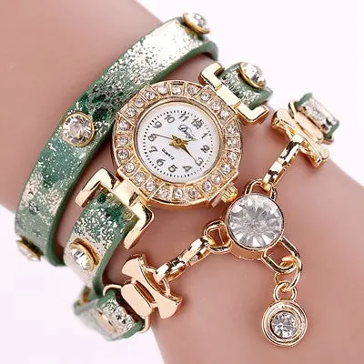 Ladies Watch Crystal Rhinestone Pu Leather Watches Women Dress Quartz Clock Hours Reloj Mujer Gold Color 4