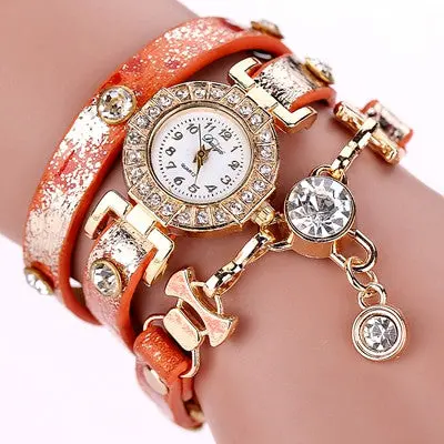 Ladies Watch Crystal Rhinestone Pu Leather Watches Women Dress Quartz Clock Hours Reloj Mujer Gold Color 6