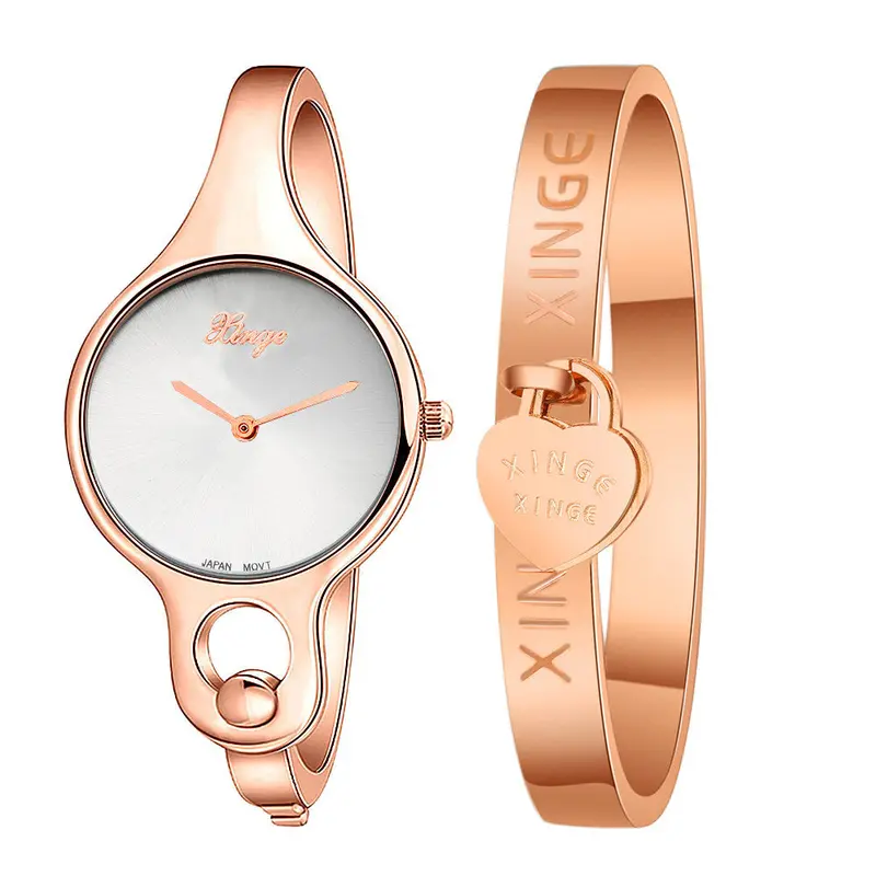 Ladies Watches Gold Watch Famous Xinge Women Gold Rhinestone Bangle Watch And Bracelet Set Montre Feida 1