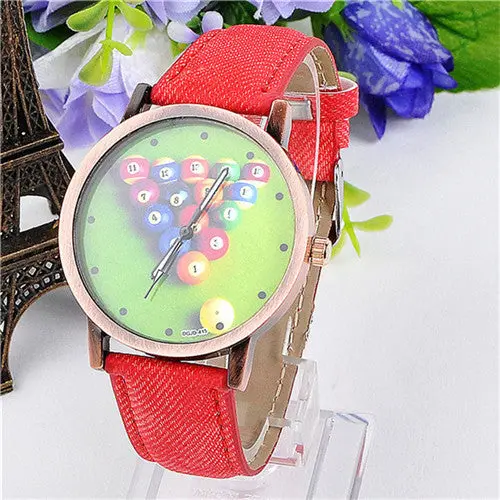 Ladies Watches Women Leather Watchband Billiard Ball Dial Analog Quartz Wrist Watch Wristwatch Montre 3
