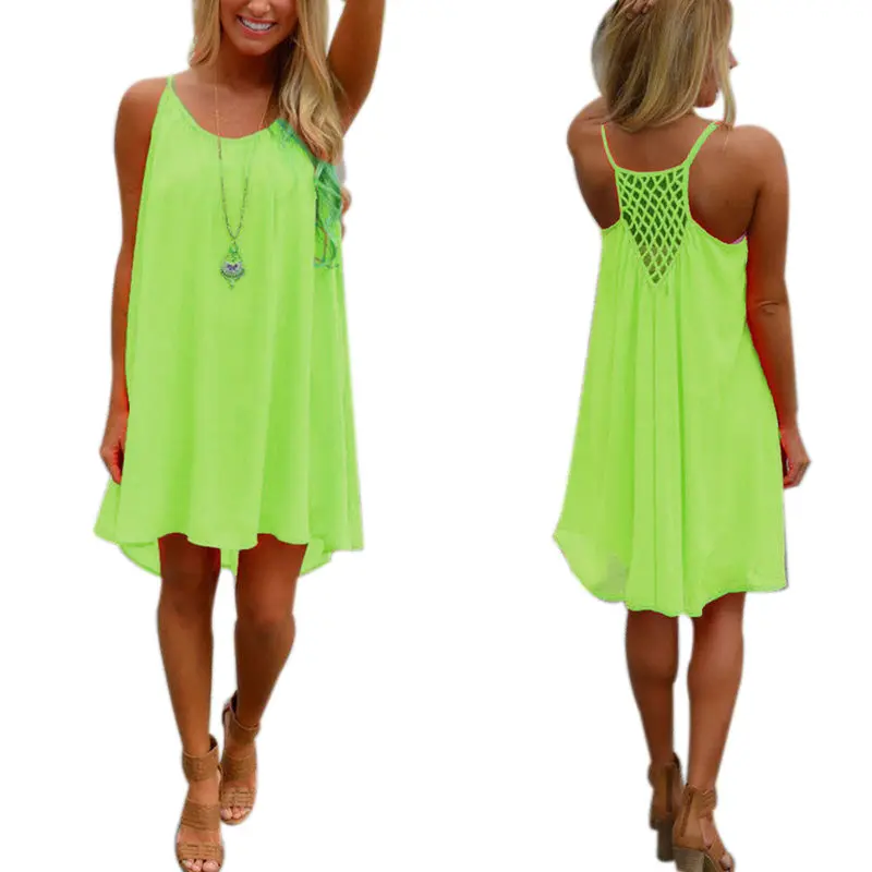 Ladies Women Casual Sleeveless Evening Party Beach Dress Short Mini Dress Free Shippng Feida 1