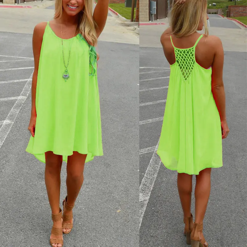 Ladies Women Casual Sleeveless Evening Party Beach Dress Short Mini Dress Free Shippng Feida 2