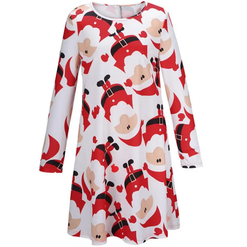 Ladies Women Long Sleeve Olaf Santa Printing Party Swing Dress Fast Shipping 2
