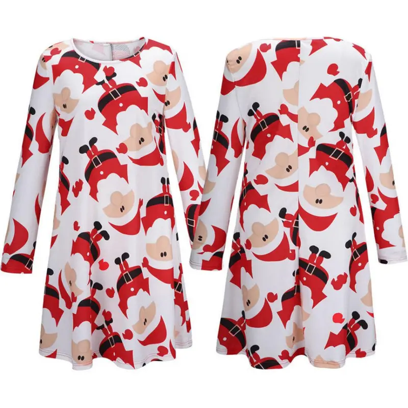 Ladies Women Long Sleeve Olaf Santa Printing Party Swing Dress Fast Shipping 4