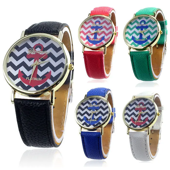 Ladies Women Quartz Boat Infinity Anchor Leather Wrist Watch Black 1