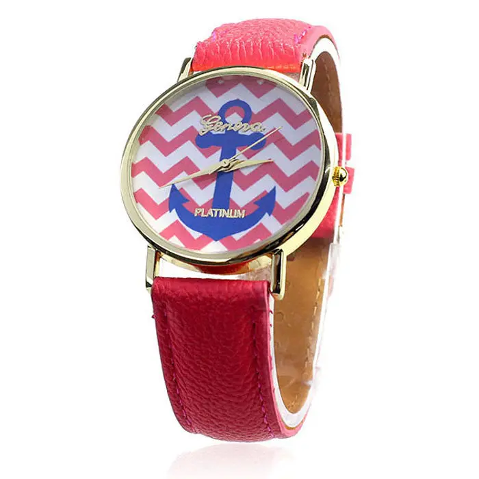 Ladies Women Quartz Boat Infinity Anchor Leather Wrist Watch Black 4