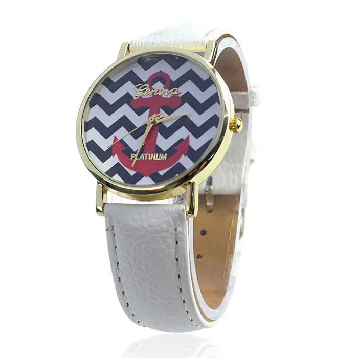 Ladies Women Quartz Boat Infinity Anchor Leather Wrist Watch Black 5